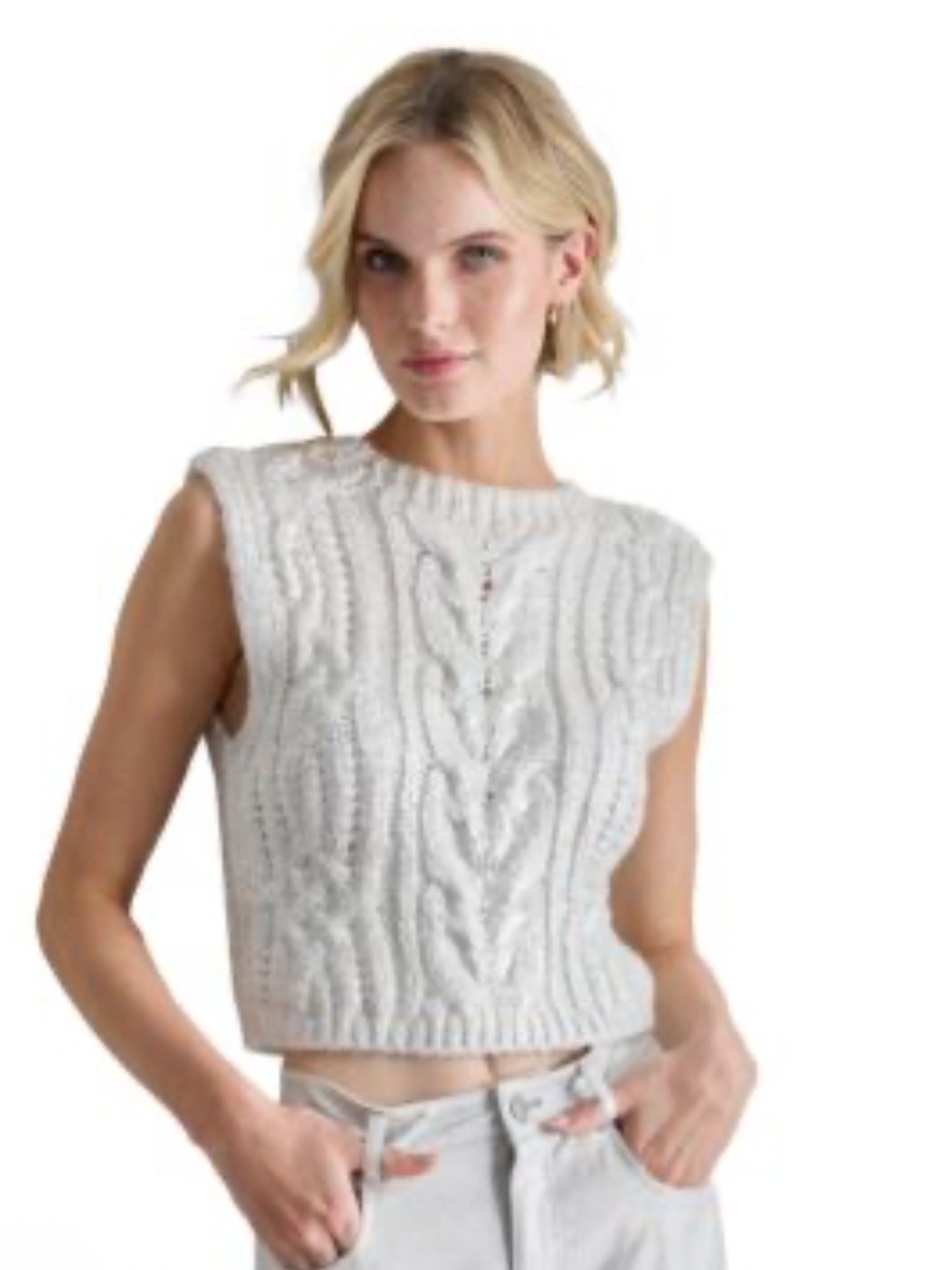 DKNY Cream Cable Knit Scoop Neck Sweater Vest